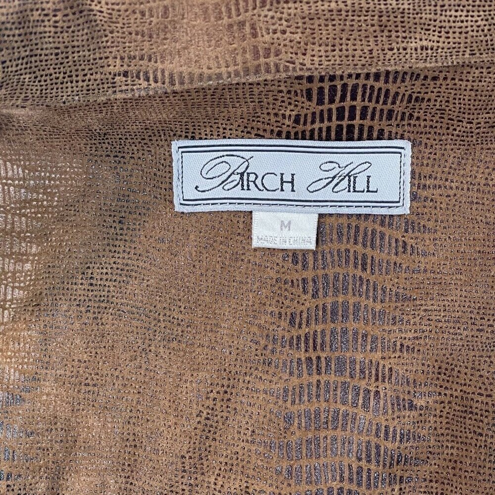 BIRCH HILL Snakeskin Moto Trucker Jacket Women Medium Brown Multi Faux‎ Suede - Picture 8 of 14